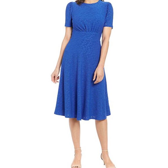 London Times Eyelit Inset Midi Dress Size 6 - Picture 1 of 7